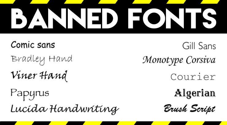 Banned fonts for business cards