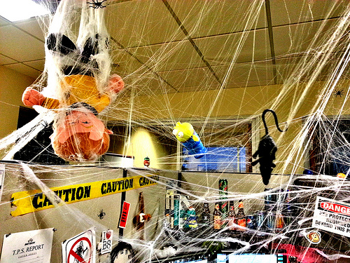 Halloween office decorations - spiderwebs