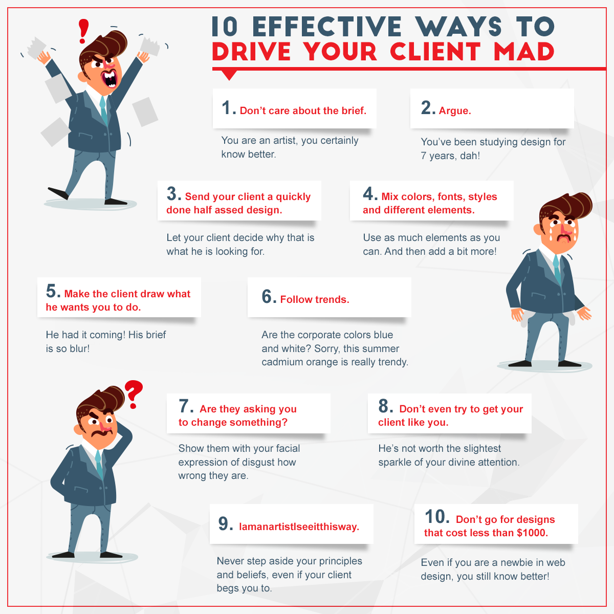 infographic 10 effective ways to drive your client mad